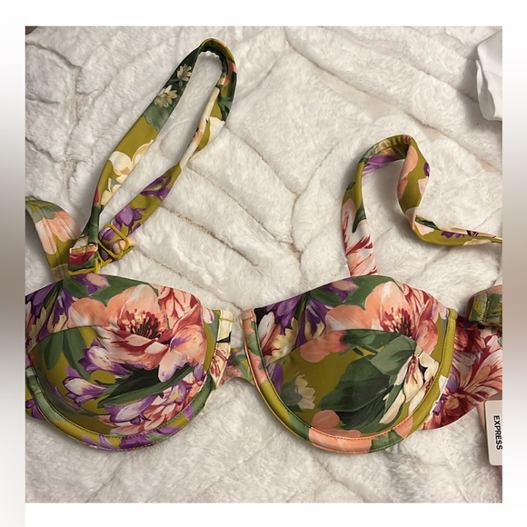 Express two bikini tops NEW blue & floral size XS - Picture 5 of 9